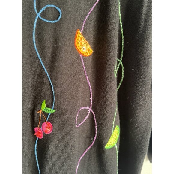 Design Options Womens Embroidered Cardigan XL Martini Wine Glasses Holiday Party - Picture 4 of 16